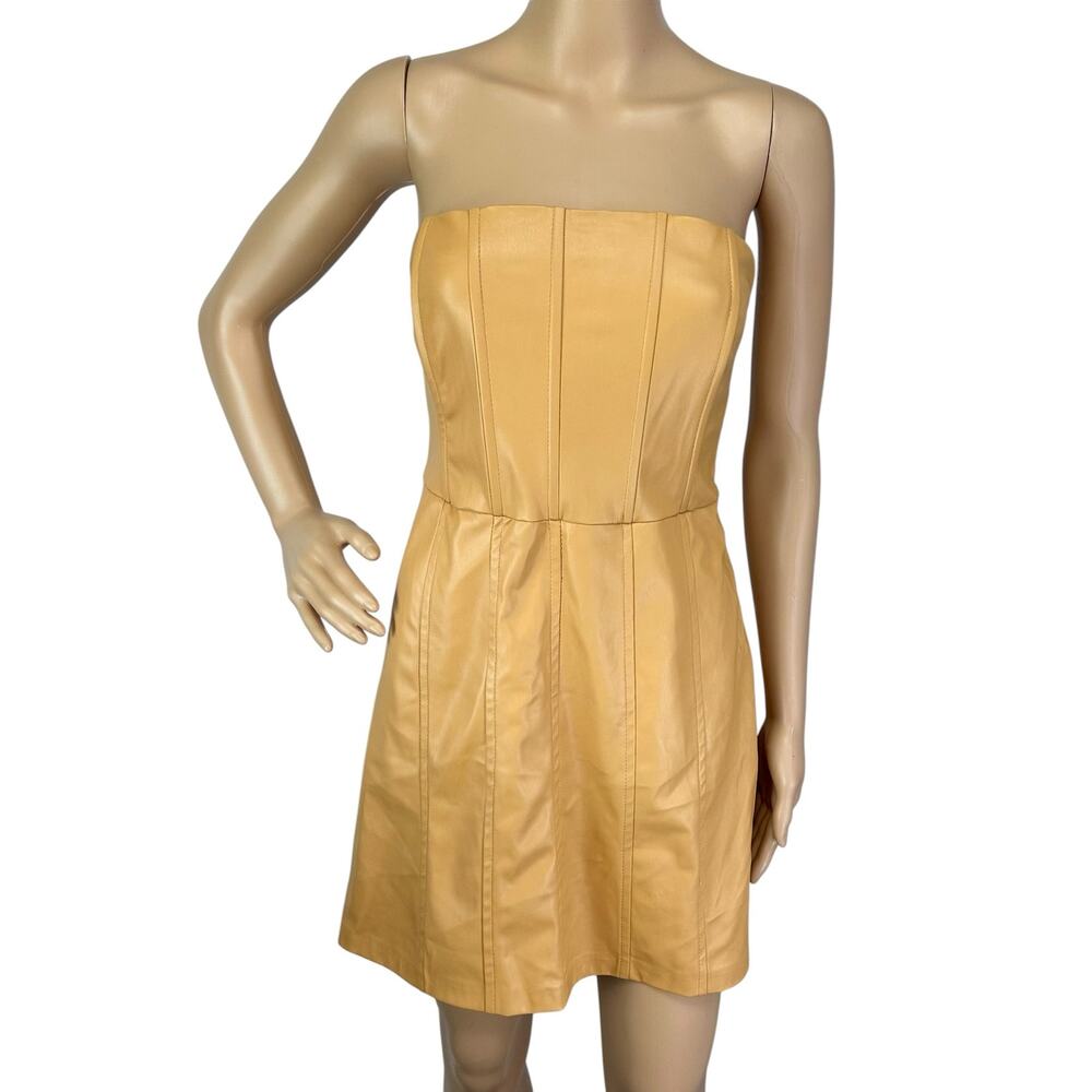 NWT Zara Faux Leather Strapless Mini Dress in Caramel Size L - Picture 8 of 16